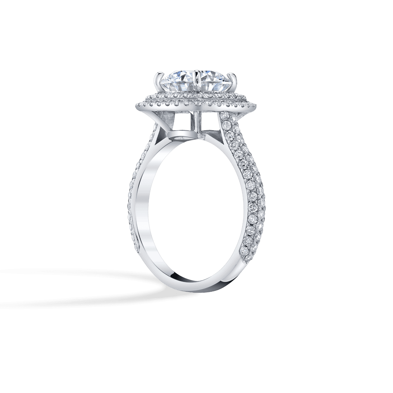 Round Shape Micro Pave Engagement Ring in 14K White Gold, with Natural Accent Diamonds