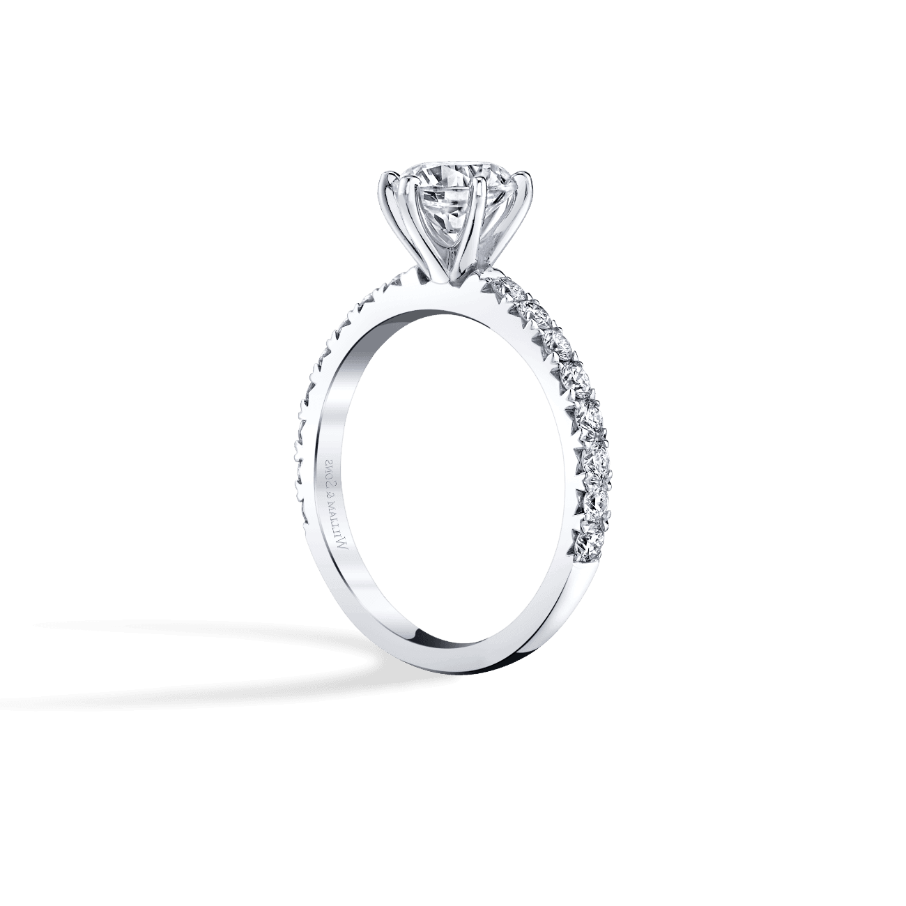 Pear Shape Luxe Six Prong Engagement Ring in 14K White Gold, with Natural Accent Diamonds