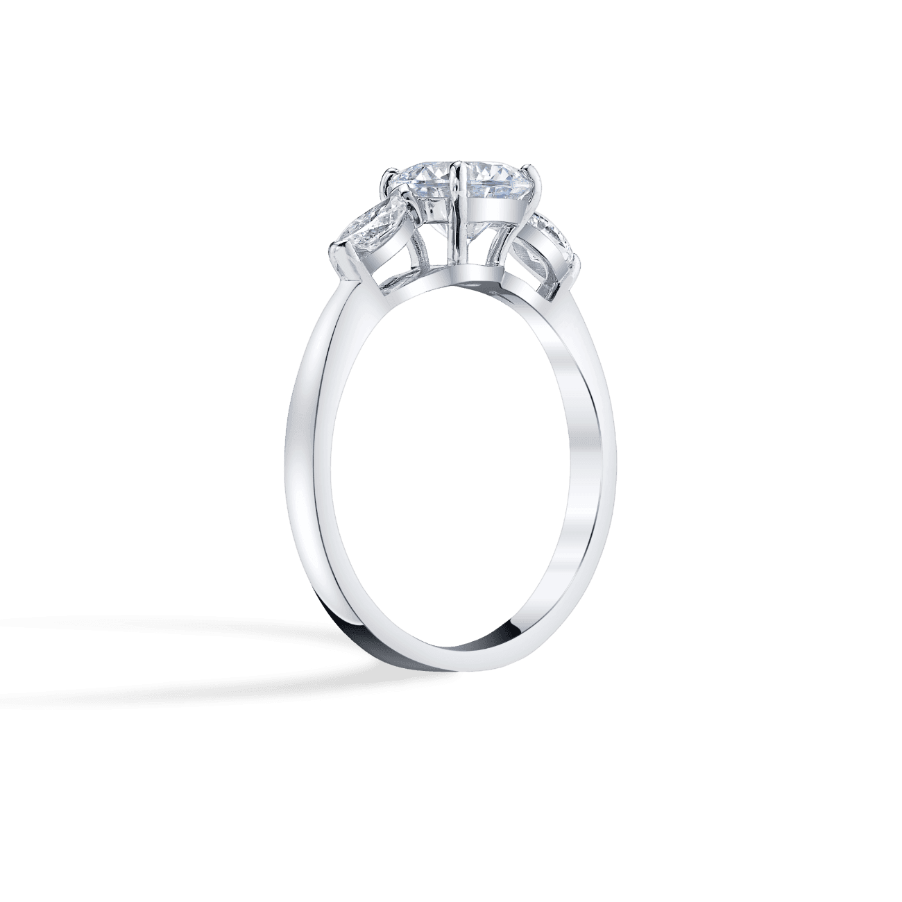 Round Shape Three Stone Engagement Ring
in 14K White Gold, with Natural Accent Diamonds