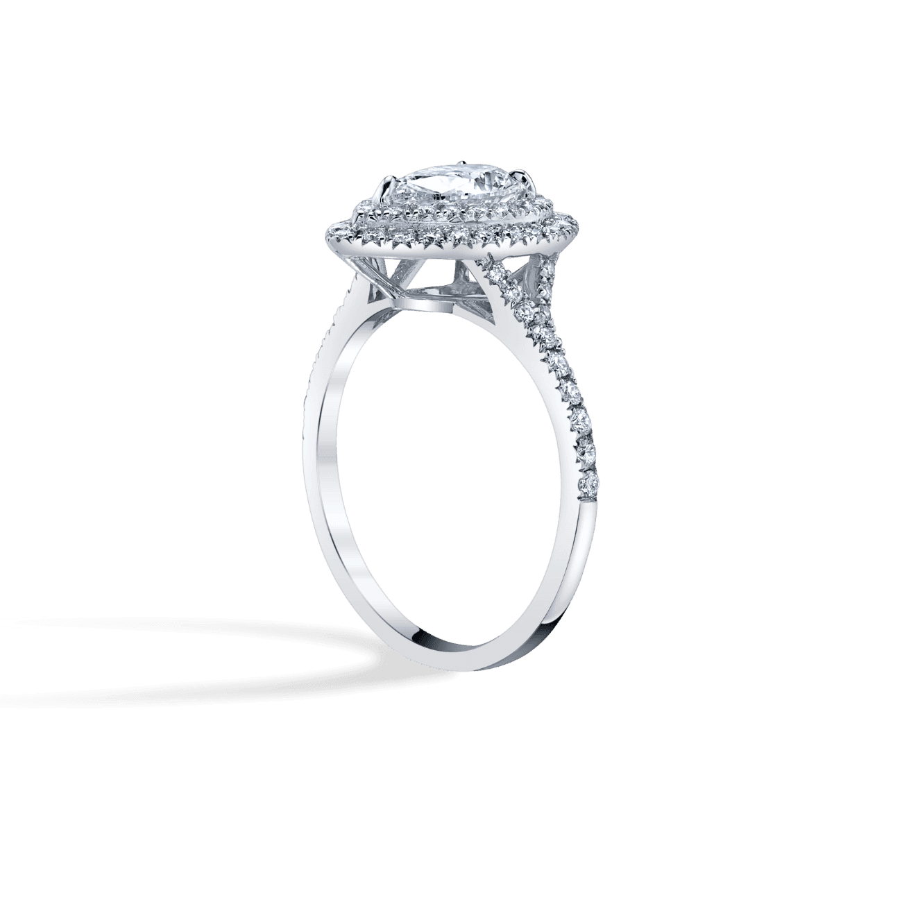 Oval Shape Double Halo Engagement Ring
in 14K White Gold, with Natural Accent Diamonds