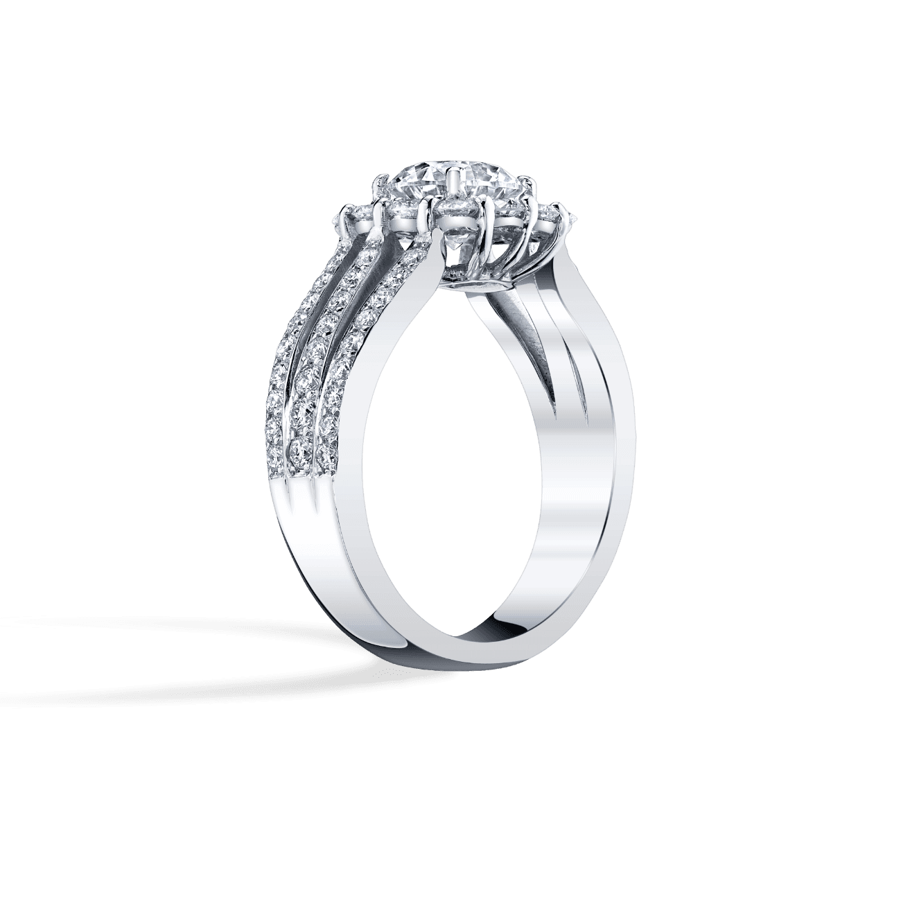Round Shape Petite Halo Engagement Ring
in 14K White Gold, with Natural Accent Diamonds