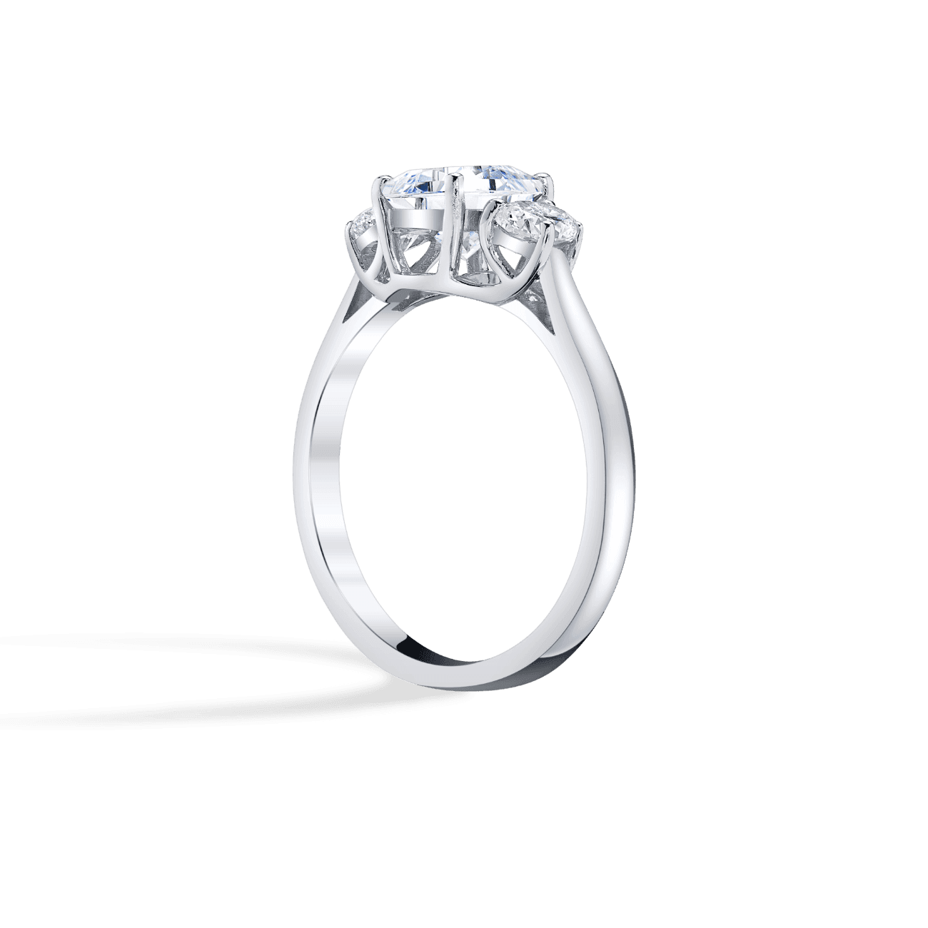 Princess Shape Three Stone Engagement Ring in 14K White Gold, with Natural Accent Diamonds
