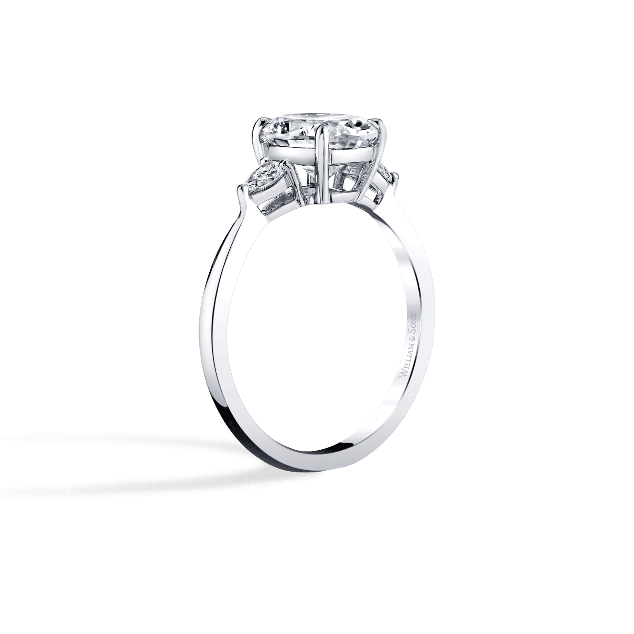 Oval Shape Three Stone Engagement Ring in 14K White Gold, with Natural Accent Diamonds
