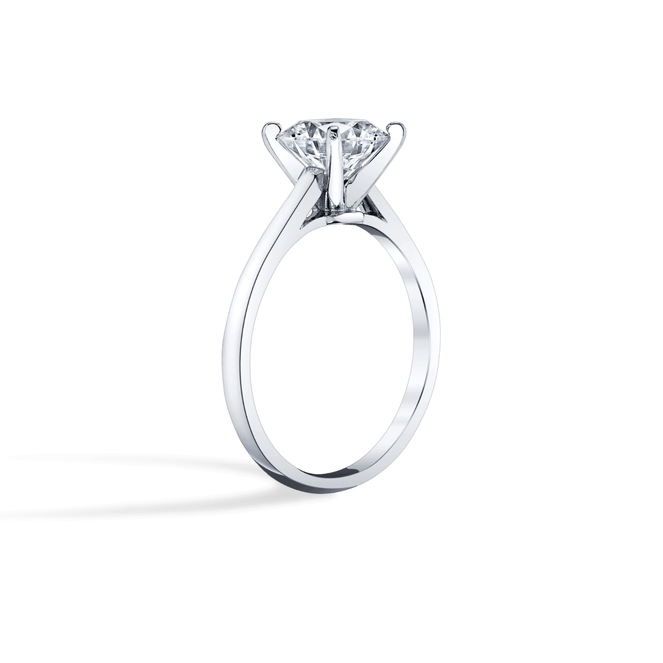Round Shape Cathedral Solitaire Engagement Ring in 14K White Gold