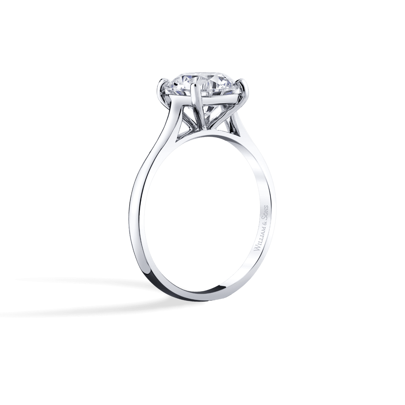 Round Shape Cathedral Solitaire Engagement Ring in 14K White Gold