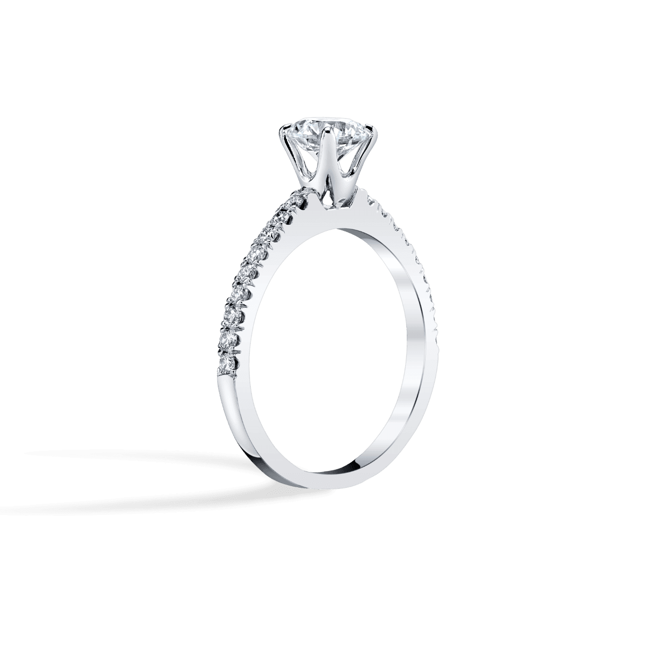 Round Shape Petite Pave Engagement Ring in 14K White Gold, with Natural Accent Diamonds