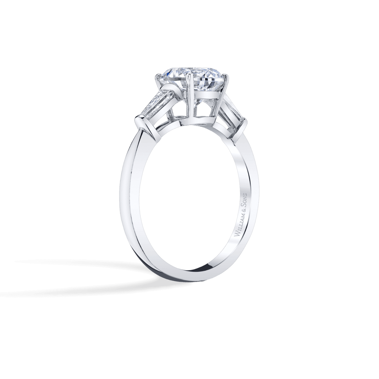 Round Shape Three Stone Engagement Ring in 14K White Gold, with Natural Accent Diamonds