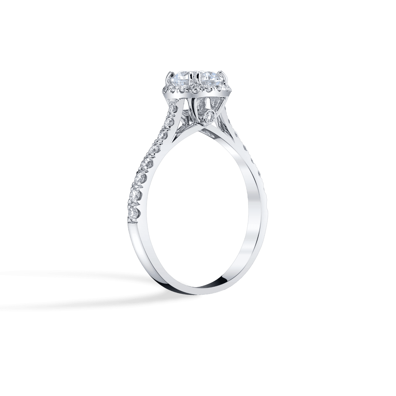 Round Shape Petite Halo Engagement Ring in 14K White Gold, with Natural Accent Diamonds
